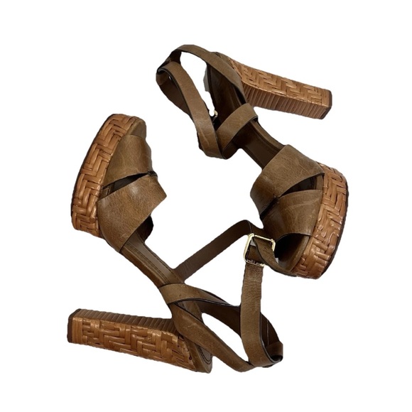 Tory Burch Heels Cella Cognac Leather Strappy Platforms Sandal - Picture 1 of 12